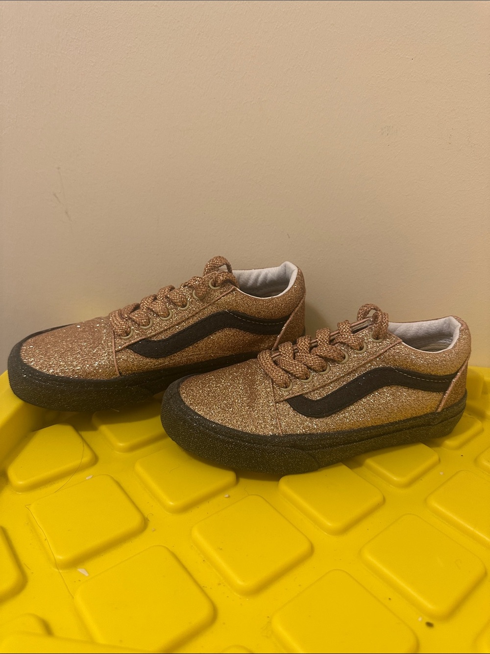 Vans Kids Glitter Sneakers in Rose Gold and Black